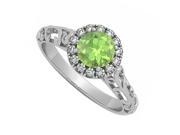 Fine Jewelry Vault UBNR50855AGCZPR Halo Filigree Engagement Ring With Peridot CZ in 925 Sterling Silver 14 Stones