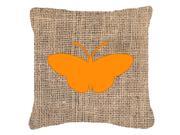 Butterfly Burlap and Orange Canvas Fabric Decorative Pillow BB1043
