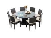 TKC Napa Outdoor Patio Dining Table with 8 Armless Chairs 60 in.
