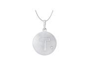 Fine Jewelry Vault UBPDS85545AGT Initial Pendant Block Letter T with Cubic Zirconia Disc in Rhodium Plating 925 Sterling Silver