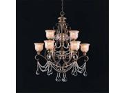 Norwalk Collection 7509 BU CL SAQ Clear Swarovski Spectra Crystal Draped on a Wrought Iron Chandelier Handpainted with a Amber Glass Pattern