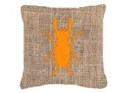 Beetle Burlap and Orange Canvas Fabric Decorative Pillow BB1063