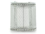 SuperJeweler Wide Silver Tone Mesh Massive 3 in. Cuff Bracelet With A Row Of Fiery Rhinestone Crystals