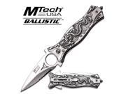 Mtech USA MT A707CH Chrome Double Edge Serrated Spring Assisted Dragon Dagger Folding Knife