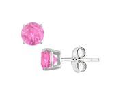 Fine Jewelry Vault UBERRD600AGPT Created Pink Topaz Stud Earrings in Sterling Silver 2 CT TGW
