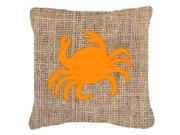 Crab Burlap and Orange Canvas Fabric Decorative Pillow BB1024