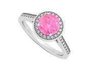 Fine Jewelry Vault UBNR84045W14DPS September Birthstone Pink Sapphire Diamond Halo Engagement Ring in 14K White Gold 2 Stones