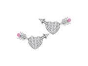 Fine Jewelry Vault UBERBK10W14DPS 14K White Gold Earrings Heart Arrow Diamonds Pave and Pink Sapphire of 2.25 Carat