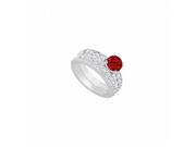 Fine Jewelry Vault UBJS227ABW14DRRS4 14K White Gold Ruby Diamond Engagement Ring with Wedding Band Set 1.50 CT Size 4