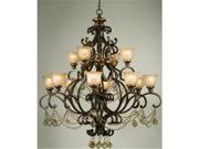 Norwalk Collection 7512 BU GTS Golden Teak Strass Crystal Draped on a Wrought Iron Chandelier Handpainted with a Amber Glass Pattern