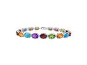 Fine Jewelry Vault UBBR57AGMC Sterling Silver Prong Set Oval Multi Color Gemstone Bracelet with 15 CT TGW