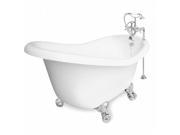 American Bath Factory T010F CH Ascot 60 in. White Acrastone Bath Tub Chrome Metal Finish Small