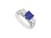 FineJewelryVault UBJ7937W14DS 101 Sapphire and Diamond Engagement Ring 14K White Gold 1.50 CT TGW Size 7