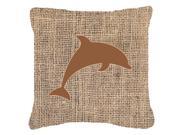 Dolphin Burlap and Brown Canvas Fabric Decorative Pillow BB1025