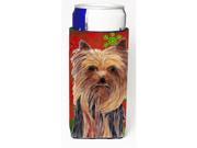 Carolines Treasures SC9405MUK Yorkie Red And Green Snowflakes Holiday Christmas Michelob Ultra bottle sleeves For Slim Cans