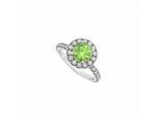 Fine Jewelry Vault UBNR50838W14CZPR Peridot August Birthstone Halo Engagement Ring With CZ in 14K White Gold 8 Stones