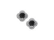 Fine Jewelry Vault UBNER40869W14CZBOX Onyx with Cubic Zirconia Earrings in 14K White Gold