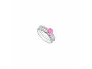 Fine Jewelry Vault UBJS3300ABW14DPS Pink Sapphire Engagement Ring With Diamond Wedding Rings in 14K White Gold 1.10 CT TGW 16 Stones