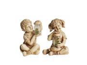 NorthLight 11.5 in. Distressed Almond Brown Boy Girl Solar Powered LED Lighted Outdoor Garden Statues Set of 2