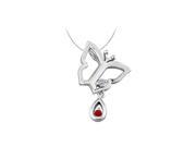 Fine Jewelry Vault UBPDS85123W14DR Butterfly Pendant Necklace with Diamond and Ruby in 14kt White Gold 0.05 CT TGW