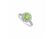 Fine Jewelry Vault UBNR50584W14CZPR Round CZ Peridot Floral Halo Engagement Ring in 14K White Gold 1.75 CT TGW 10 Stones
