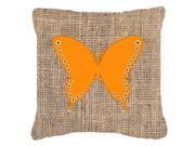 Butterfly Burlap and Orange Canvas Fabric Decorative Pillow BB1036