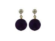 Dlux Jewels Amethyst Semi Precious 10 mm Round Flat Stone Gold Plated Sterling Silver Post Earrings 0.75 in.
