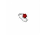 Fine Jewelry Vault UBJS3280AW14DR Halo Diamond Natural Ruby Engagement Ring in 14K White Gold 1.05 CT 34 Stones