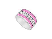FineJewelryVault UBJ706W14DPS 101 Pink Sapphire and Diamond Row Ring 14K White Gold 2.50 CT TGW Size 7