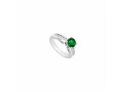 Fine Jewelry Vault UBJS238AW14DE Emerald Diamond Engagement Ring in 14K White Gold 0.80 CT TGW 10 Stones