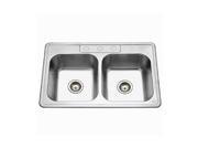 Houzer A3322 65BS3 1 ADA Glowtone Series Topmount Stainless Steel 3 Hole 50 50 Double Bowl Kitchen Sink