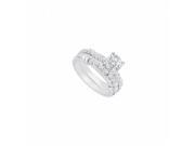 Fine Jewelry Vault UBJS364ABW14CZ 14K White Gold CZ Engagement Ring With Wedding Band Set 0.75 CT TGW
