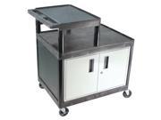 Luxor Mobile Workstation with Upper Flat Shelf and Cabinet Black