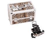 Sunrise Brown Interchangeable 3 Tier Extendable Tray Leopard Textured professional Aluminum Cosmetic Makeup Artist Case With Mirror