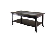 Winsome Genoa Rectangular Coffee Wood Table With Glass Top And Shelf