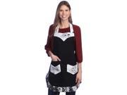 Angel Black Flower Apron With 2 Pockets Adjustable Neck Strap And Waist Ties 100% Organic Cotton