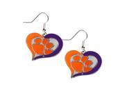 Clemson Tigers Swirl Heart Dangle Logo Earring Set Charm Gift NCAA