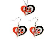 NCAA Cincinnati Bengals Swirl Heart Pendant Necklace And Earring Set Charm Gift