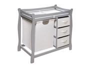 Sleigh Style Changing Table with Hamper and Baskets Gray