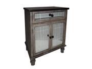Accent Table With 2 Doors And 1 Drawer With Bevelled Mirror And Black Knobs Mirror On Front Edge