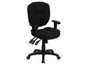 Flash Furniture Mid Back Tripple Paddle Control Black Fabric Multi Functional Ergonomic Task Chair with Arms