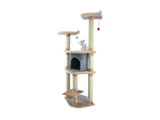Armarkat A6401 64 Inch Wooden Step Cat Tower Tree Condo Scratcher Kitten House in Blanched Almond W Silver Grey Condo