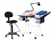 Offex Creation Station 4 pc Combo Art Craft Drawing Table Package with Drafting high chair