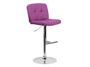 Flash Furniture Contemporary Tufted Purple Vinyl Adjustable Height Footrest Bar Stool With Chrome Base