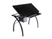 Futura Art Craft WorkStation Black Glass Table With Metal Support Bars