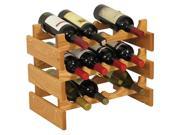 Dakota 12 Bottle Natural Wood Stacking Countertop Home Kitchen Bar 3 Shelf Wine Bottle Storage Container Holder Organizer Furniture Light Oak