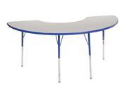 ECR4kids Playschool Classroom Children Adjustable Activity Table Half Moon 36 X 72 Standard Leg Swivel Glide Grey Blue