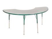 ECR4kids Playschool Classroom Children Adjustable Activity Table Half Moon 36 X 72 Standard Leg Swivel Glide Grey Green
