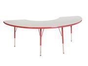 ECR4kids Playschool Classroom Children Adjustable Activity Table Half Moon 36 X 72 Standard Leg Swivel Glide Grey Red