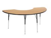 ECR4kids Playschool Classroom Children Adjustable Activity Table Half Moon 36 X 72 Chunky Leg Oak Black